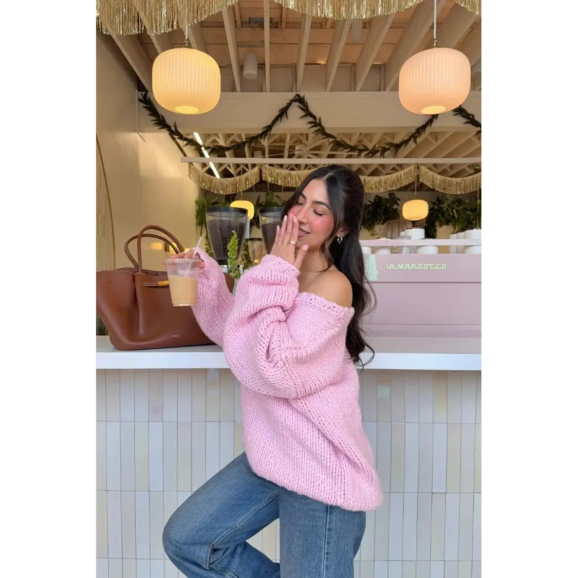 Delvey Light Pink Chunky Knit Sweater