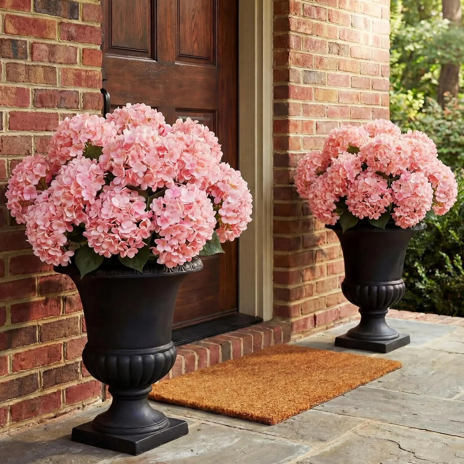 2-Pack Rose Red UV-Resistant Artificial Hydrangea Bush Set - 19.6in Large Silk Plants with 5 Realistic Flowers for Porch Vase, Window Box, Wedding Decor & Photo Prop
