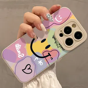 White phone case with colorful pupil and smiley face design, compatible with iPhone 17/16/15/14/13/12/11/X/XS/XSMAX/16E/12.13 Mini and Plus series, black version. Suitable as a birthday gift, for girlfriend, boyfriend, friend, or for personal use.