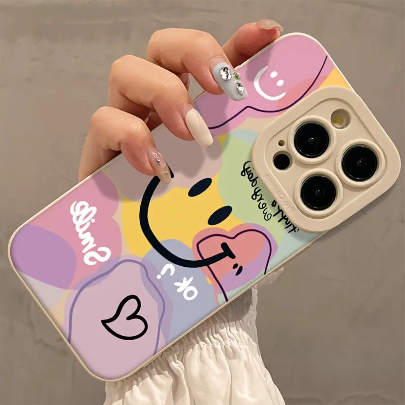 White phone case with colorful pupil and smiley face design, compatible with iPhone 17/16/15/14/13/12/11/X/XS/XSMAX/16E/12.13 Mini and Plus series, black version. Suitable as a birthday gift, for girlfriend, boyfriend, friend, or for personal use., Cover,