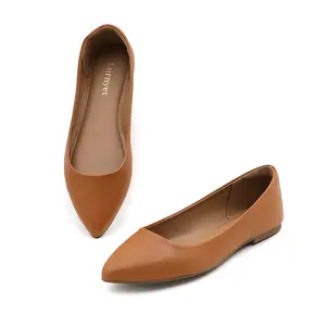 Women's Pointed Toe Ballet Flats - Soft Slip-On, Padded Latex, Plain Look, Comfortable Footwear for Work Office - Rubber Sole