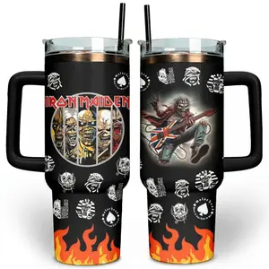 Iron Maiden Band Custom Cup 40 oz Tumbler With Handle, Iron Maiden 2026 Tour, Rock Band Merch