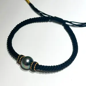 Tahiti Black Pearl Bracelet Handmade Bracelet with Adjustable Length, Classic and Elegant, Masculine，handsome