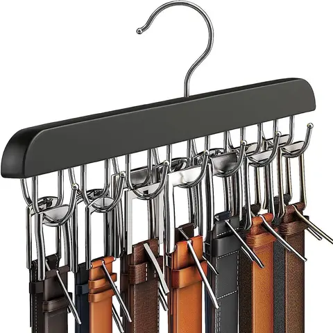 Belt Hanger, 1 Count 360° Rotating Tie Storage Rack with 14 Hooks, Hanger Space Saving, Space Saver Hangers, Space Save Organizer for Tank Tops Scarves Bras Bags, Hanger Accessories