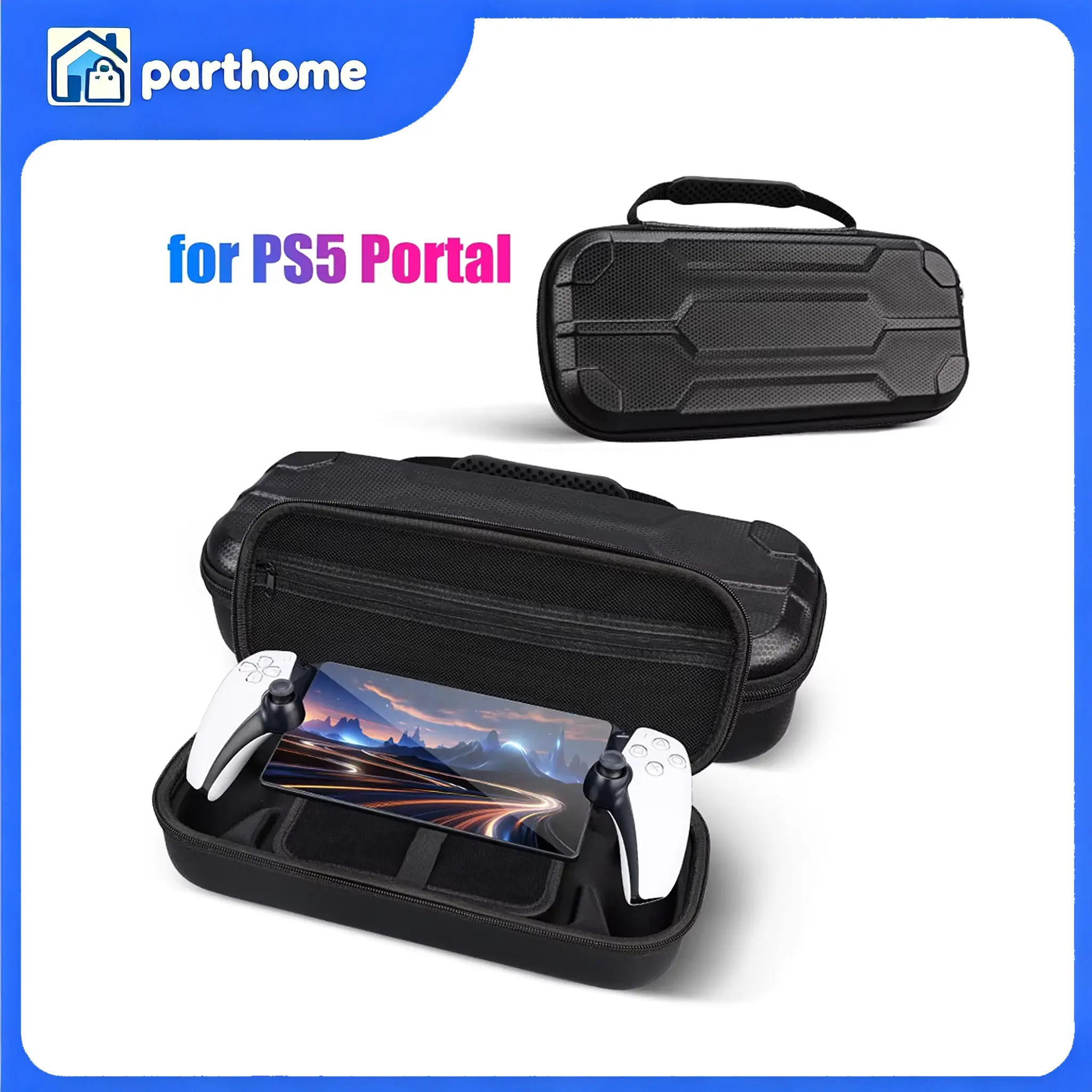 6-in-1 EVA Zipper Game Protection Accessories Set for PlayStation Portal Console Device - Hard Carrying Case, Crystal Cover, Tempered Glass Screen Protector, Remote Controller Thumb Grip