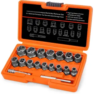 18 count Bolt Extractor Kit, 3/8" Drive Rounded Bolt & Nut Remover, Bolt Extractor Set with Hex Adapter-for Damaged, Frozen, Rusted, or Rounded-Off Studs, , Nuts & Screws