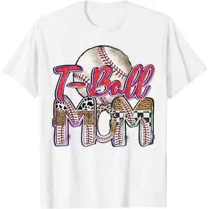 Tee Ball Mom Leopard Tball Mom Mothers Day Baseball Game Day T-Shirt.