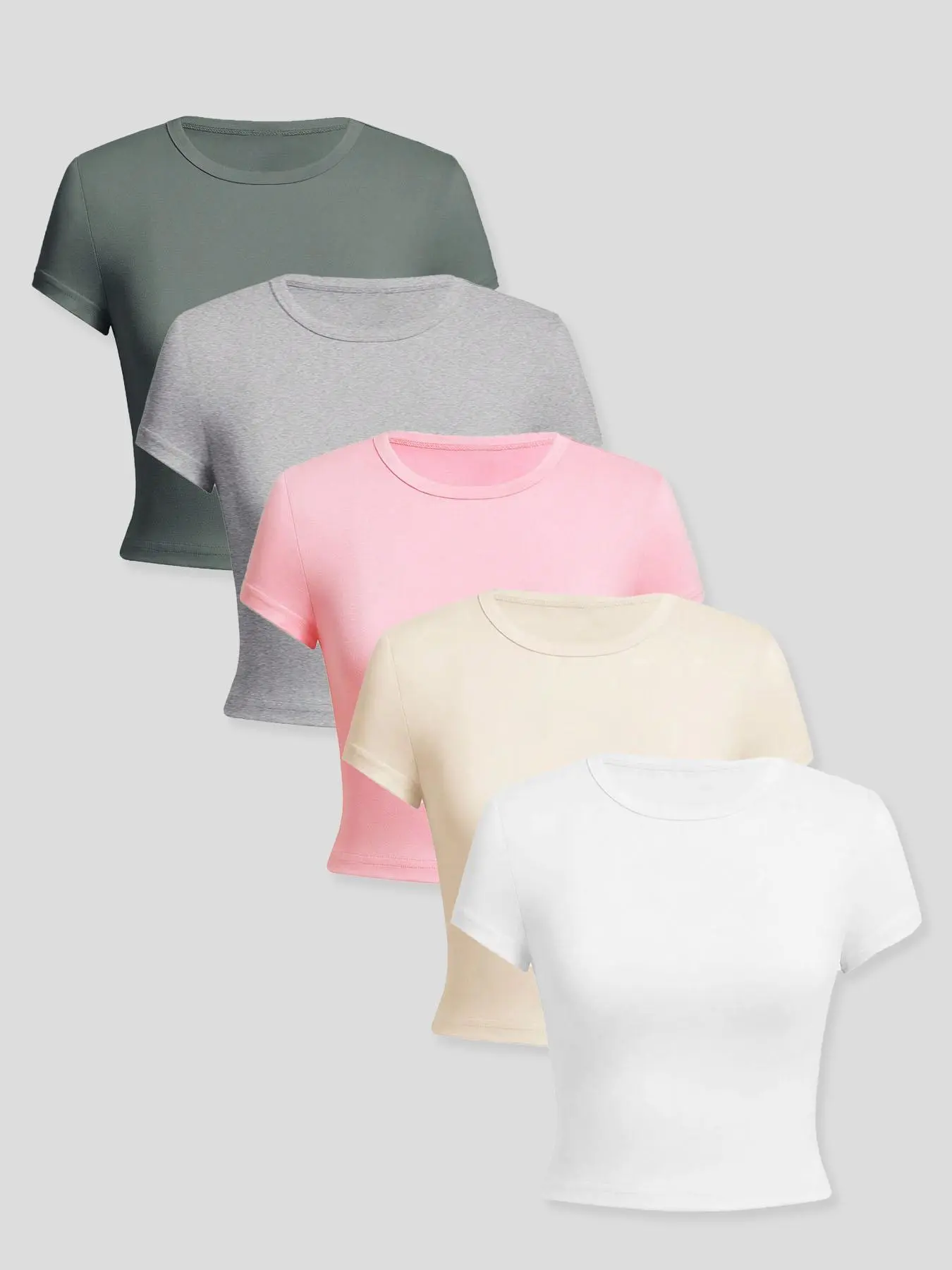 Basic Five-Color Tight-Fitting Round Neck Short Sleeve Top Set, Casual Commuter Inner Layer, Fall & Winter Fashion Womenswear