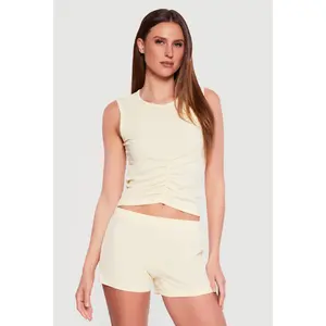 Ruched Front Cropped Pajama Top and Shorts Set