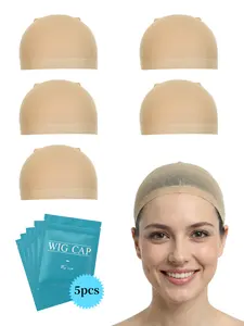 5-Pack Breathable Wig Caps Natural Skin Tone, Comfortable Daily Wear, Fits Various Wigs, Essential for Wearing Wigs, Adjustable Wig Cap