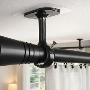 2 PCS Adjustable Ceiling Hooks for Curtain Rods Up to 32mm Wall Mounted Hanging Shower Curtain Holders, Durable & Easy Install Bathroom Accessories, Home Goods