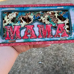Mama cow print license plate