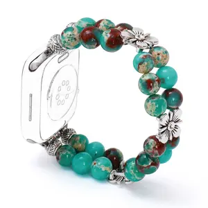 1 Pc Boho Style Watch Band for Women, For Apple Watch 38/40/41/42/44/45/46/49mm, Ultra, SE and Series 1-11. Smart Watch Accessories, Wearable Accessory, Handmade stone beaded bracelet band. Band only, watch not included