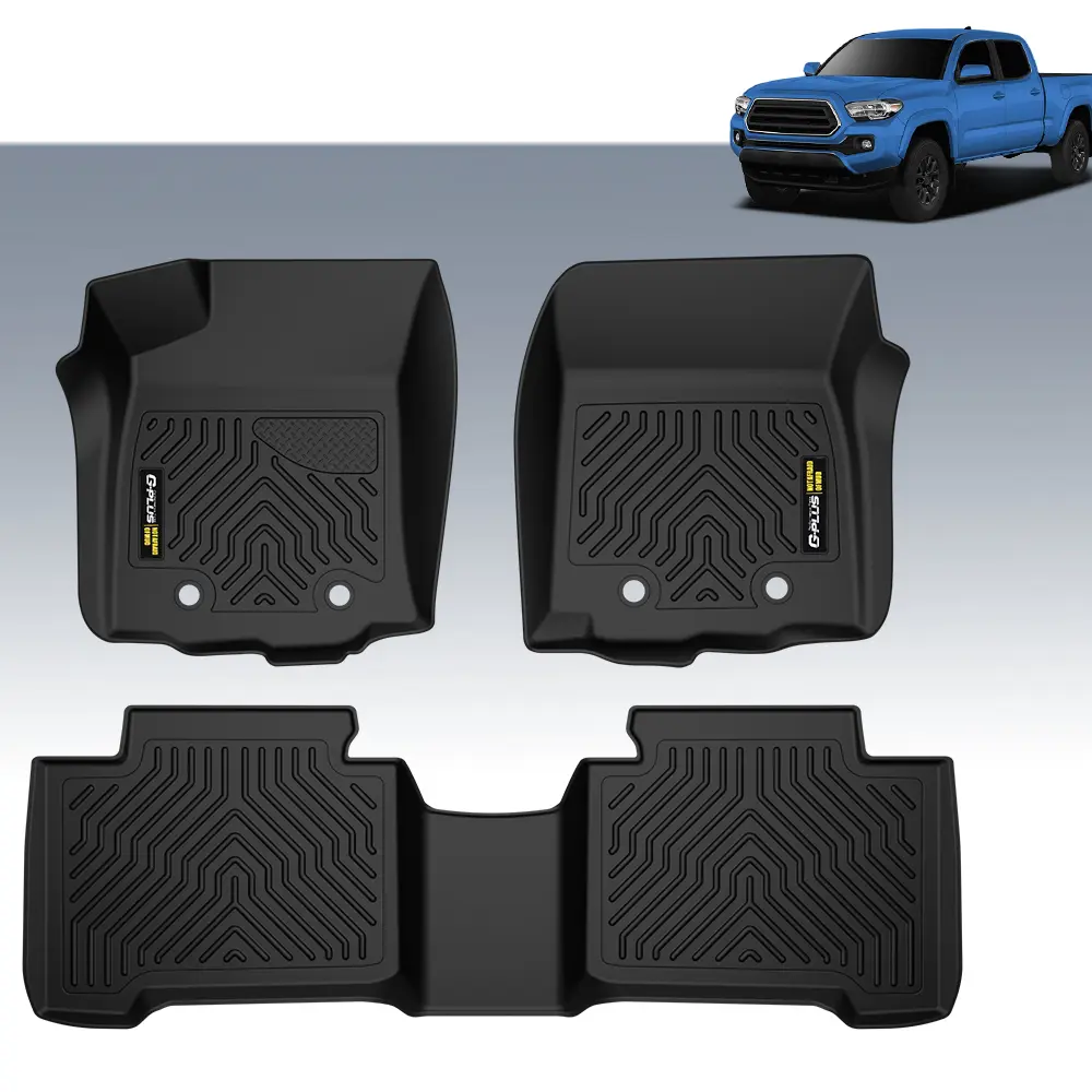 CROSSDESIGN TPE Car Floor Mats - Heavy-Duty All-Weather Non-Slip Truck Floor Mats, Waterproof Car Interior Accessory, Fit for 2016-2023 Tacoma Double Cab (Automatic Transmission Only), Unique Black, Heavy-Duty All-Weather Non-Slip Mats