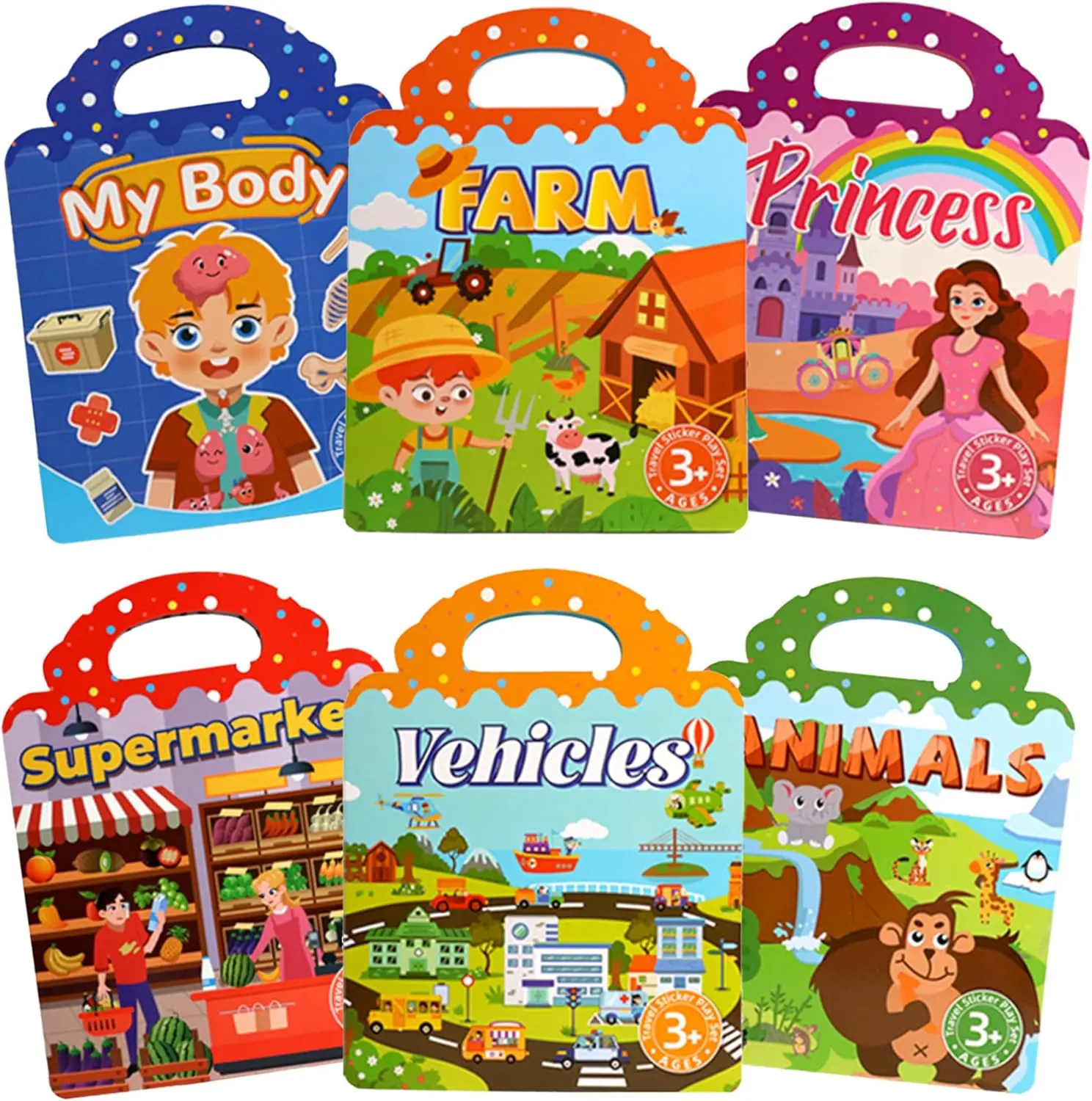 Sticker Books for Toddlers 2-4 Years, 6 Sets Reusable Sticker Books for Toddlers 1-3, Jelly Toddler Stickers Travel Toys , Encourages Creativity, Focus, Fine Motor Skills, Preschool Learning Activities, Travel Busy Book, Educational Sensory Toys