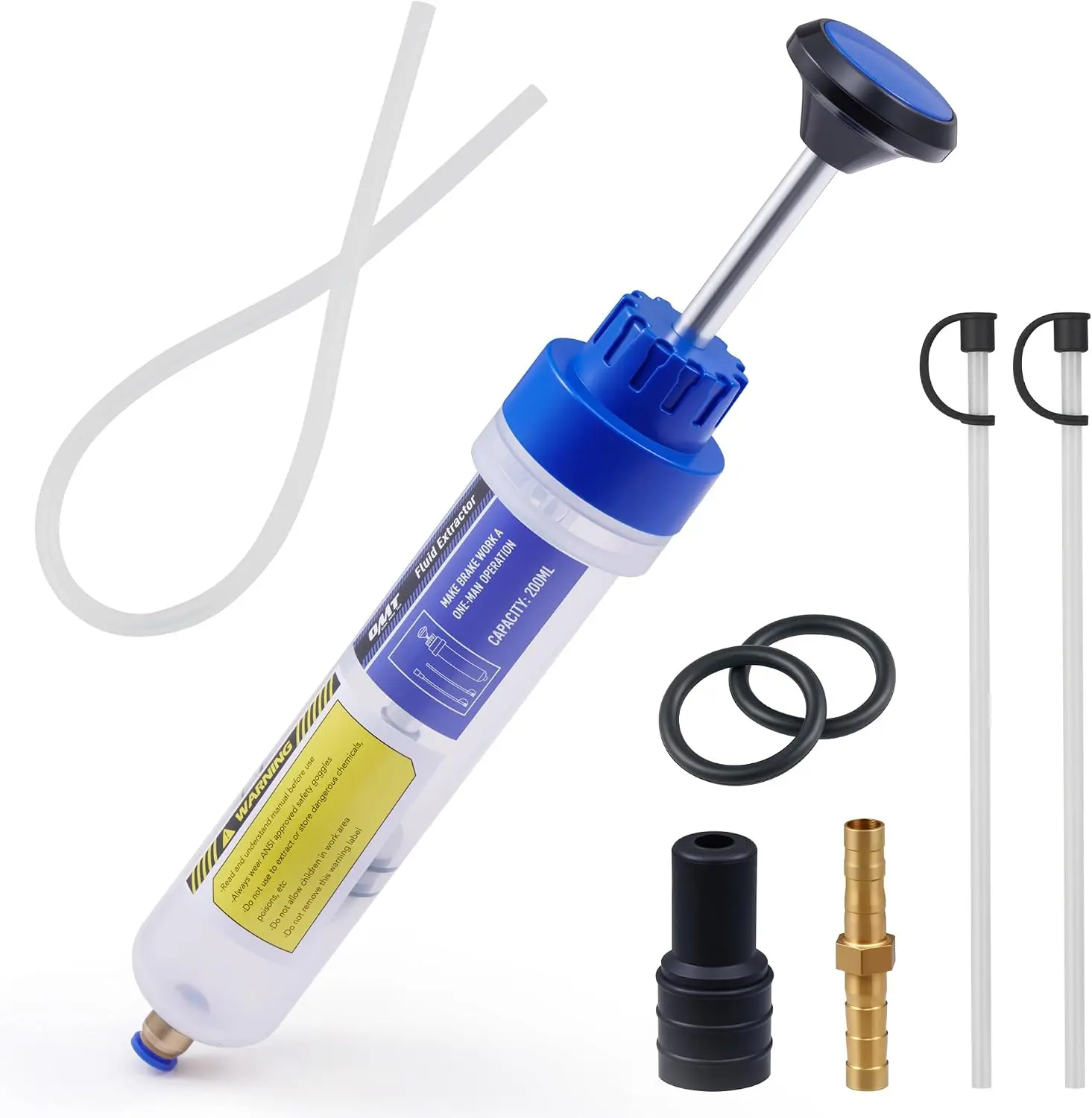 Orion Motor Tech 200ML Yellow/Blue Manual Fluid Extractor and Filler, Syringe Style Pump for Car Power Steering Transmission Gear Oil & Brake Fluid Changes,Hand Vacuum Pump for ATV Boat Automotive Fluid Extraction,extension tube