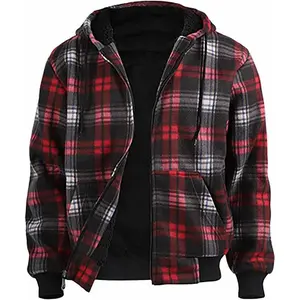 Winter Flannel Fleece Jackets for Men Sherpa Lined Full Zip Up Thick Hoodies Long Sleeve Travel Coats with Pockets