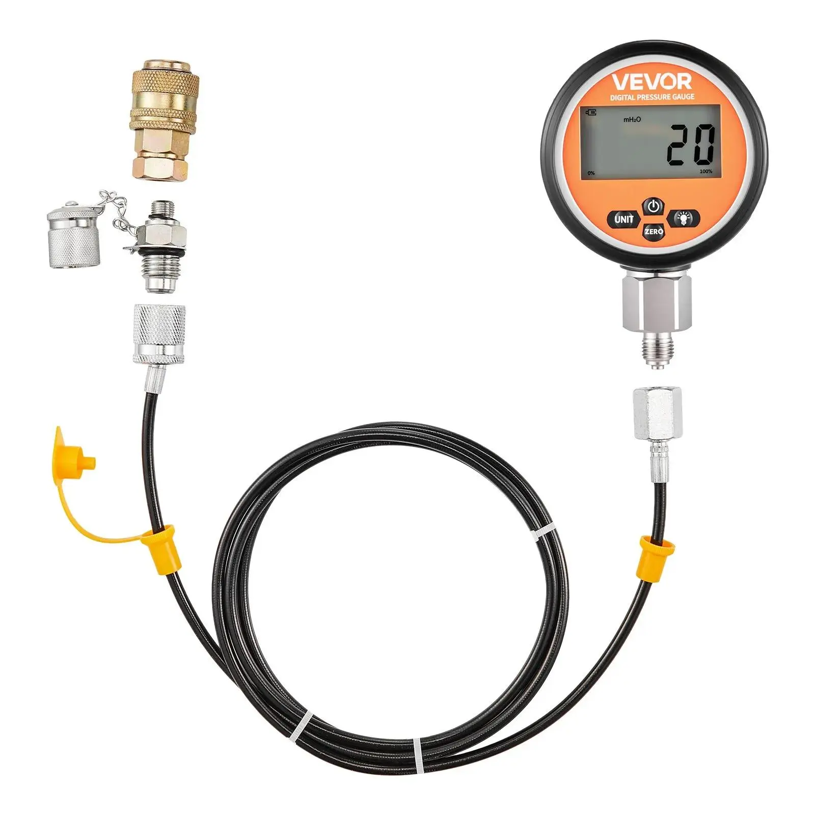 【summerfinds】VEVOR Digital Hydraulic Pressure Test Coupling Kit, 10000 PSI Pressure Gauge Manometer Tester with 1 Gauge, 1 Test Coupling, 1 Quick-Release Coupler, and 1 Hose for Excavator Construction Machinery