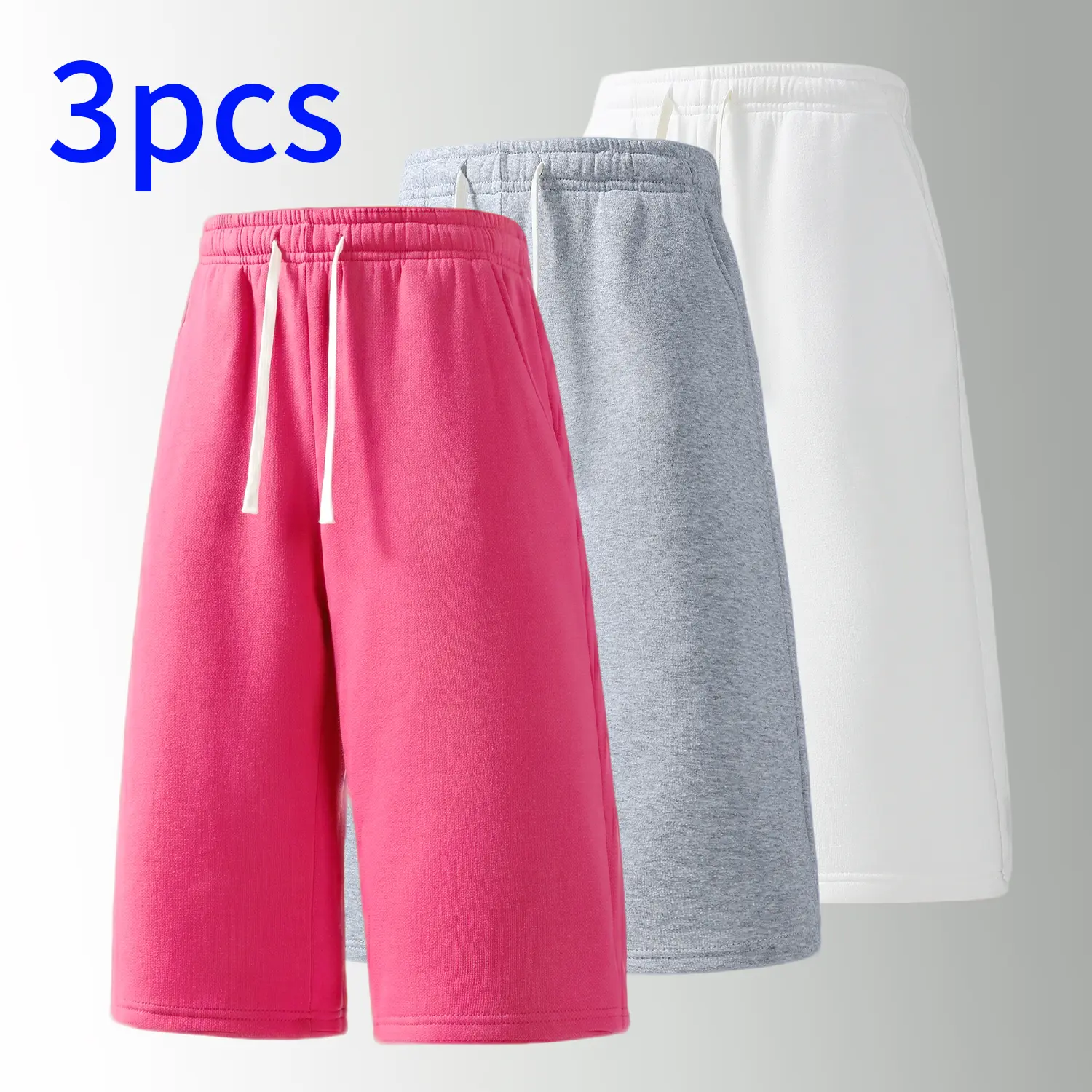 3-Pack . Men’s 3/4 shorts with drawstring waistband; athletic shorts, running shorts, casual shorts—summer minimalist solid colors that are easy to match. Suitable for daily commuting and work, street and outdoor activities; unisex—both men and women ca
