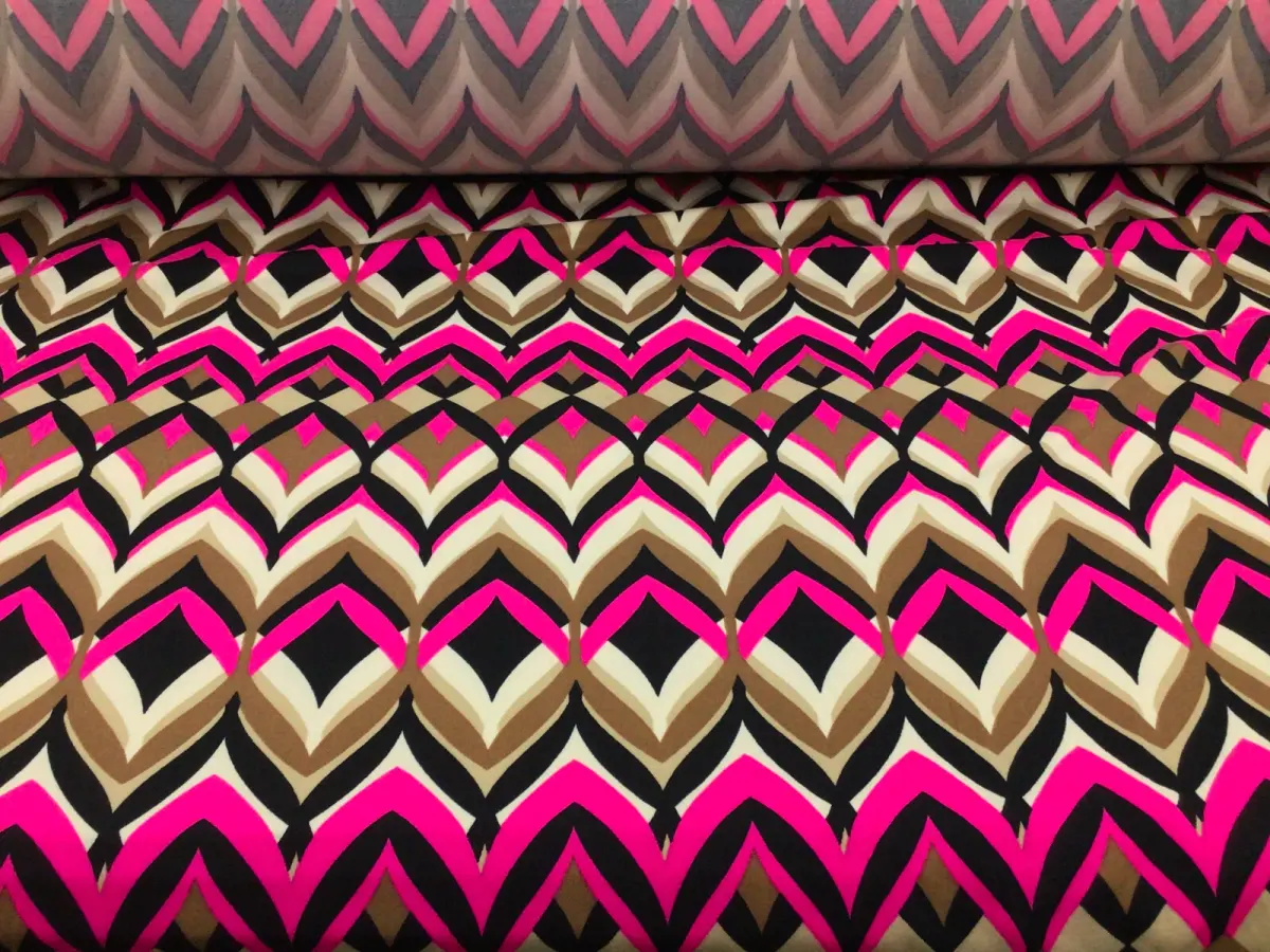 Double Brushed DTY Spandex Stretch Apparel Fabric Pink Brown Tan Abstract M414