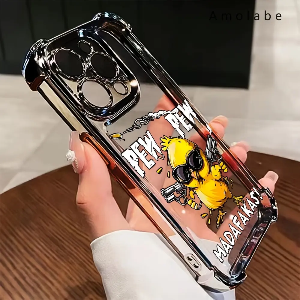 Fashionable cute cartoon little yellow duck with gun mobile phone case suitable for Samsung S22 S23FE S24PLUS S24ULTRA, and iPhone16 15 14 13 12 Pro Max Plus anti-fouling trend, lens protection summer new non-slip design suitable for gifts, Smartphone, Ha