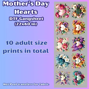 G45 Mother's Day Hearts DTF Gang Sheet for Playera/Shirts