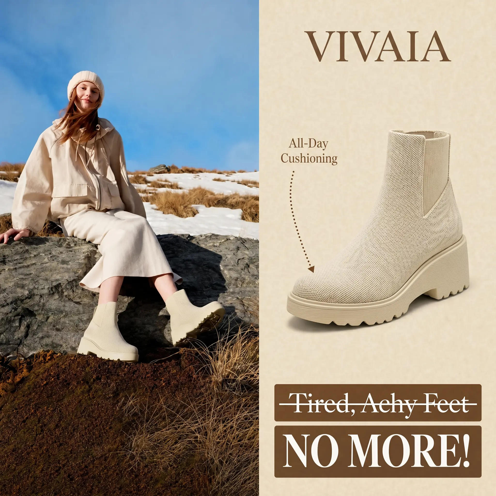 VIVAIA Women's Round-Toe Platform Water Repellent Chunky Wedge Boots-– Lightweight, Stable & Perfect for Travel & Outdoor Wear, Non-slip Boots for Women & Girls, Lug Sole Chelsea Boots Footwear Walking Shoes (Everly) Flatform Pu