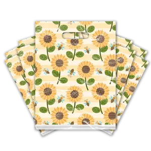 9x12 Sunflower and Bumble Bees Poly Merchandise Bags – Retail Bags with Die-Cut Handles (2 Mil)