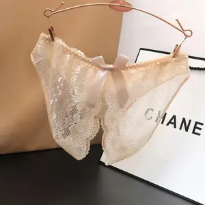 Women's sexy open-crotch, low-waist lace lingerie panties. Transparent and easy to remove, comfortable and breathable, available in multiple sizes and colors.