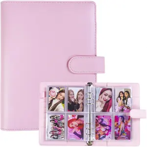 A5 Kpop photo card binder with 30 4-pocket card pages, 6-ring A5 binder card collection album, PU leather binder cover with magnetic buckle for organizing transaction cards