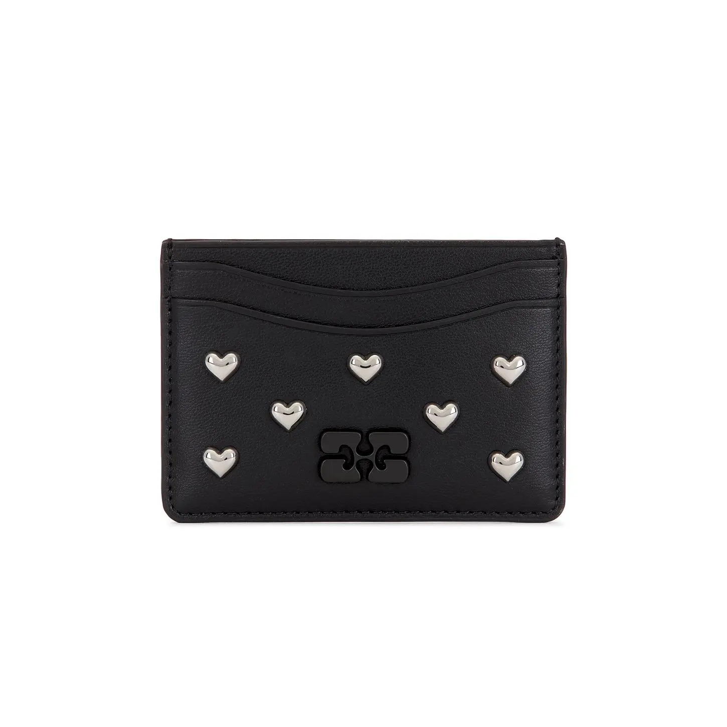 Ganni Bou Card Holder Hearts Studs in Black