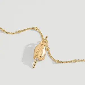 14K Gold Plated Middle Finger Hand Pendant Necklace Inlaid Cubic Zirconia Beaded Link Chain Punk Hip Hop Unisex Charm Necklaces Fashion  Gift for  Women