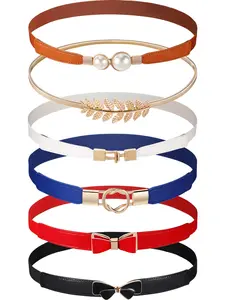 6Pcs/Set Skinny Belts for Women,Stretch Buckle Dress Belts,Thin Elastic Waist Cinch,Retro Faux Leather Band with Metal Buckle for Ladies Girls Jeans,Christmas Party Gifts,Hand Tools Kits