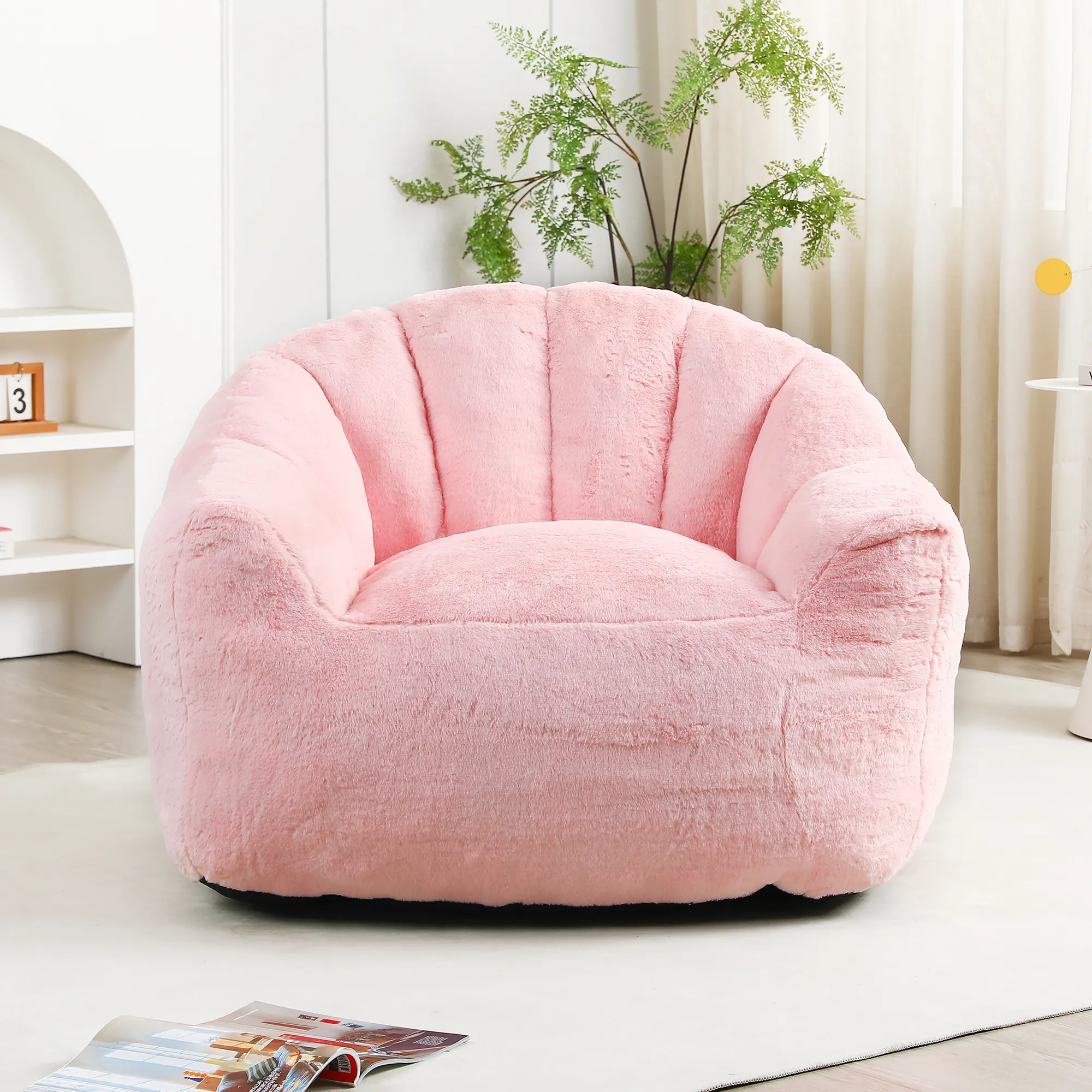 Floral Bean Bag Chair for Adults - Ultra Soft Faux Fur Floor Sofa with Petal Back, Ideal for Game Room, Reading Nook, Living Room, Dorm & Apartment Lazy Lounge Seating