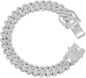 Mens Miami Cuban Link Chain Bracelet 14mm Diamond Prong Cuban Chain 8 inch Length Hip Hop Jewely