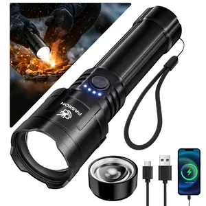 LED Flashlights High Lumens with Ignition Lens,Super Bright Rechargeable Flashlight,Zoomable,Four Modes,Waterproof Tactical Flash Light for Camping Essentials,Outdoor,Home&Gifts