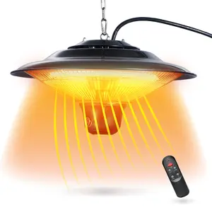 BLACK+DECKER Ceiling Mounted Outdoor Patio Heater, 1500W Electric Heater with Halogen Lamp, Hanging Chain Mount with Remote Control, Heats Up To 54 Sq. Ft., BHOC05, Black