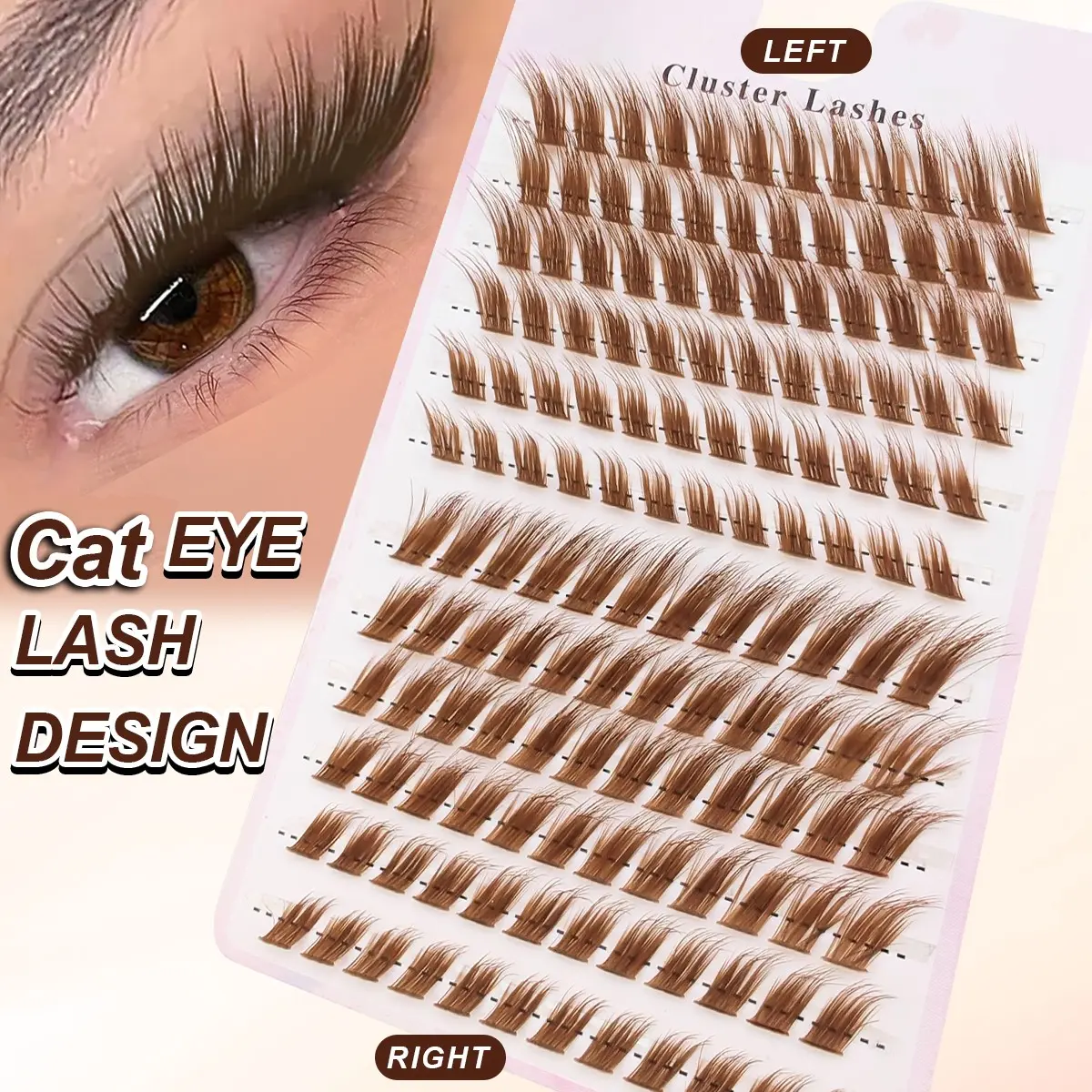 Cat Eye Fake Eyelashes, Eyelashes Extensions, Cosmetic False Lashes, Soft Natural Look, Fluffy, Long Tail Design, DIY at Home, Suitable for Daily Wear, 144 Clusters, Cosmetic