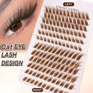 Cat Eye Fake Eyelashes, Soft Natural Look, Fluffy, Long Tail Design, DIY at Home, Suitable for Daily Wear, 144 Clusters, Cosmetic