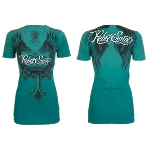 REBEL SAINTS by AFFLICTION Soul Chaser Teal Slim Fit Womens V-neck T-shirt S-XL