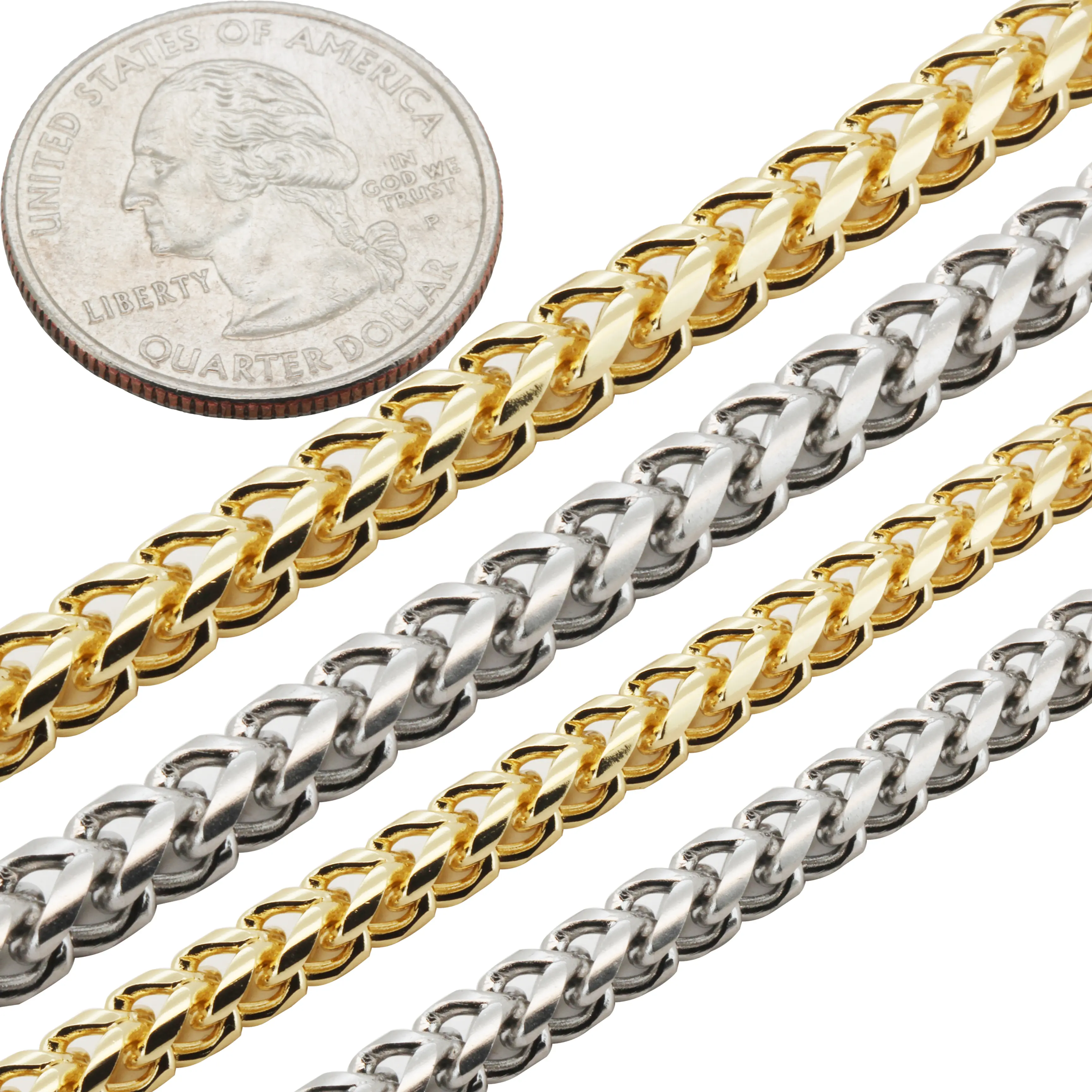 316L Stainless Steel 14k Yellow Gold Plated 4-5mm Franco Chain Necklace Bracelet 8.5”-24”