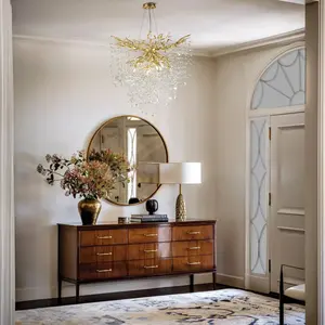 32 in. 10-Light Adjustable Chandelier with Crystal Decoration, Modern Silver Kitchen Island Chandelier, for Living Room