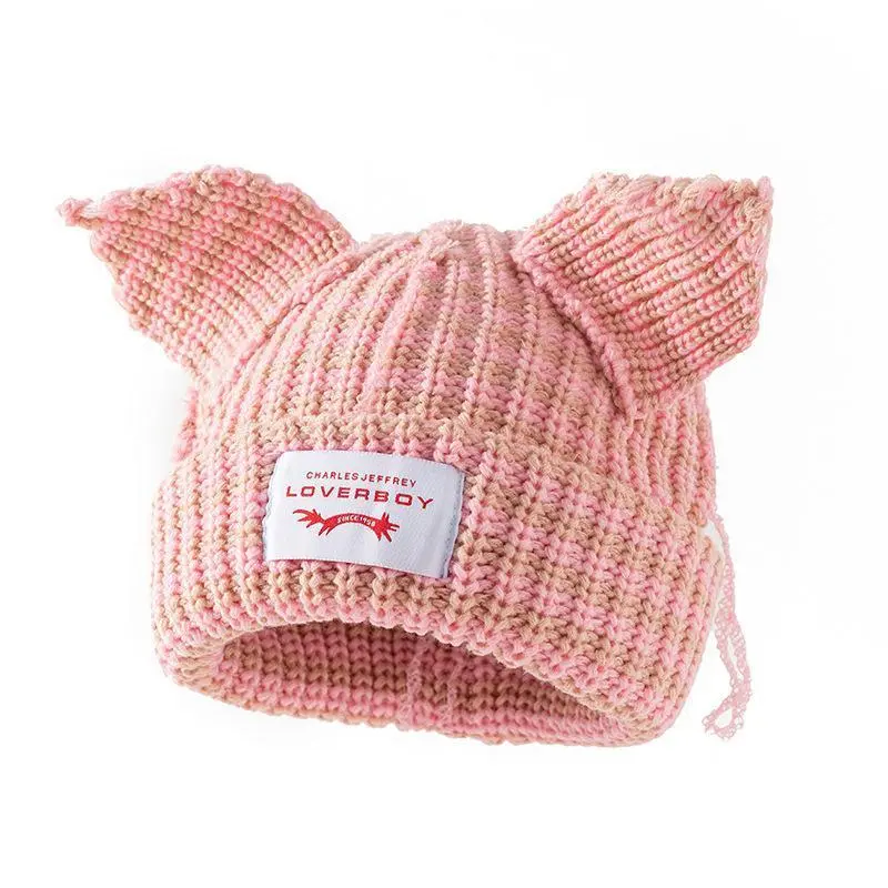 Striped knitted urine cap with cute rabbit ears, garbage cap, fluffy winter warm crochet hook, outdoor casual fashion brand style Striped knitted urine cap with cute rabbit ears, garbage cap, fluffy winter warm crochet hook, outdoor casual fashion brand style