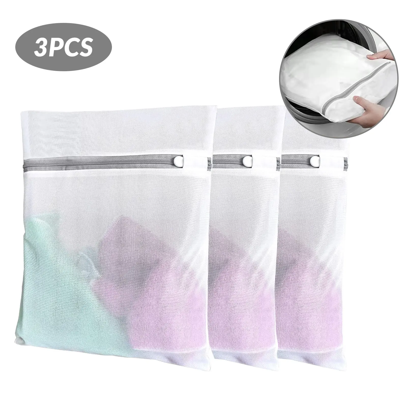 Breathable Micro Mesh Washing Bags Set - 3-Piece Mesh Netting Fabric Drawstring Bags, Tangle-Free Wash for Delicates, Women’s Underwear, Small/Large Sizes for Laundry Basket Use