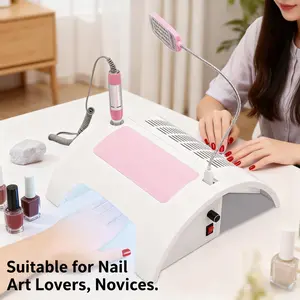 All-in-One 5-in-1 Nail Lamp: UV & LED Gel Dryer, Dust Collector, Handpiece, and LED Light for Professional Nail Care Manicure Cutics Pedicure Kit Pink