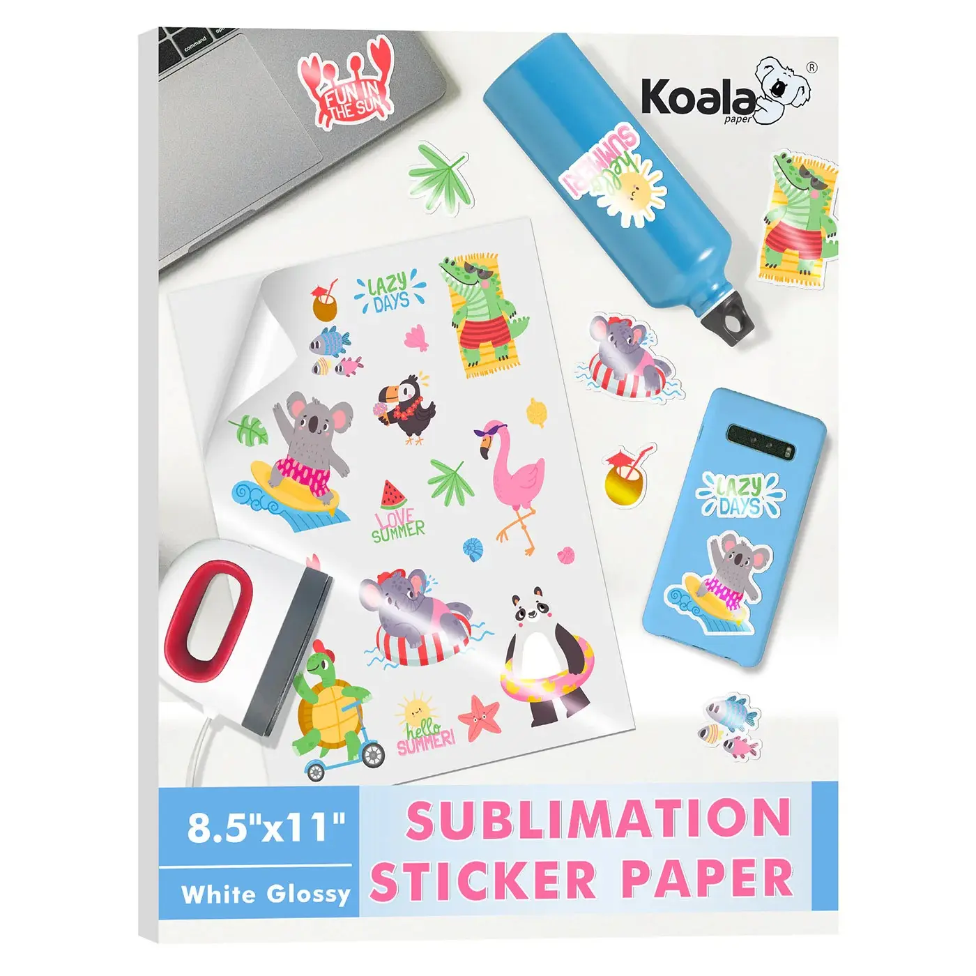 Koala 100% Waterproof Sublimation Sticker Paper 25 Sheets- Glossy White Without back watermark
