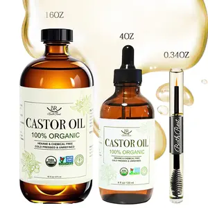 Organic Castor Oil  , Cold Pressed Unrefined  100% Pure for Hair Growth Eyelashes Brows Castor Oil Packs, Natural Skin Moisturizer, USDA Certified Hexane Free Vegan