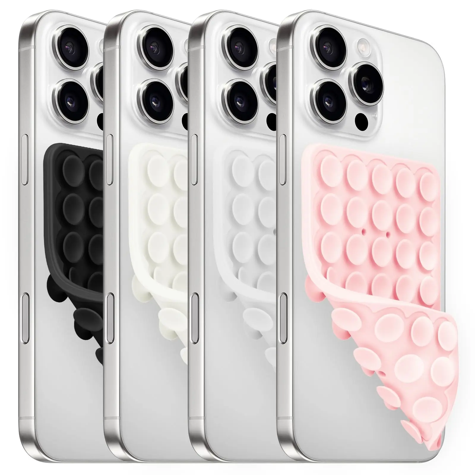 4Pack Silicone Suction Cup Phone Case Mount Double Sided, Phone Accessories Hands-Free Strong Grip Holder for Selfies and Videos, Silicon Phone Stand for Smartphone iPhone and Android