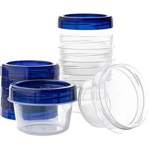 Deli Containers Clear bottom With blue Top Twist on Lids Reusable, Stackable, Food Storage Freezer Container (6, 4 OUNCE)
