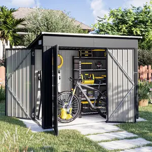 Aoxun All-Weather Metal Garden Shed with Triple Lockable Door Heavy-Duty Outdoor Storage for Bikes Tools & Patio Furniture Black 234x131x185 cm holiday plants Interlocking Deck Tiles Light Grey